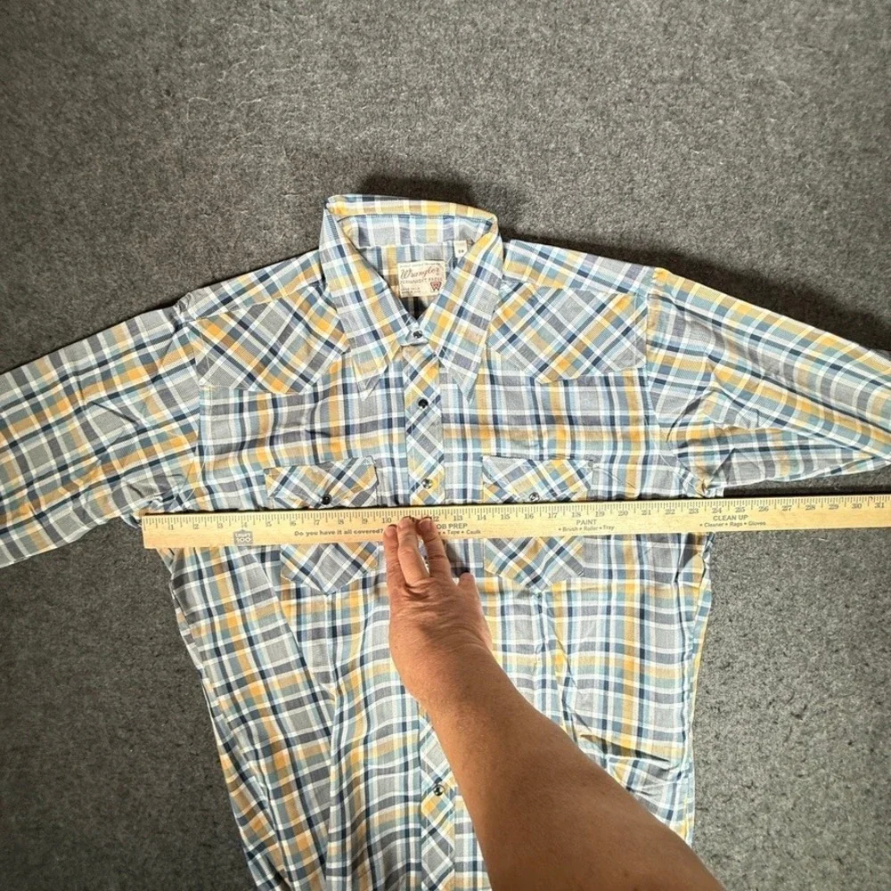 Vintage Wrangler Permanent Press Western Snap Shirt Plaid Long Tail‎ 17-34 USA L